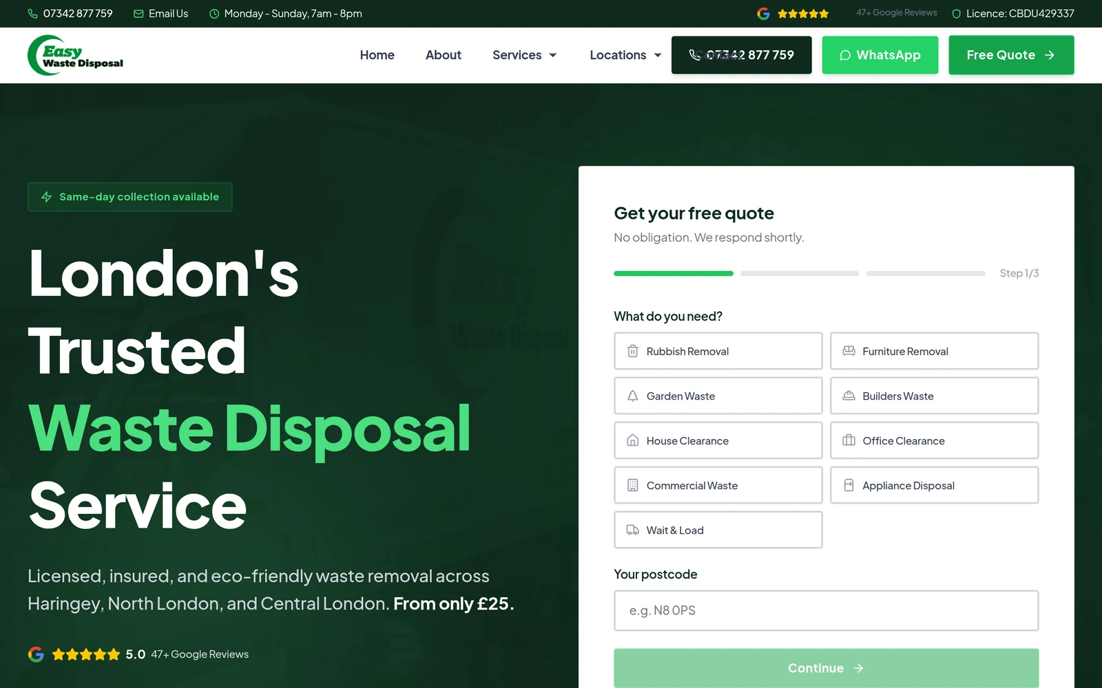 Easy Waste Disposal website screenshot